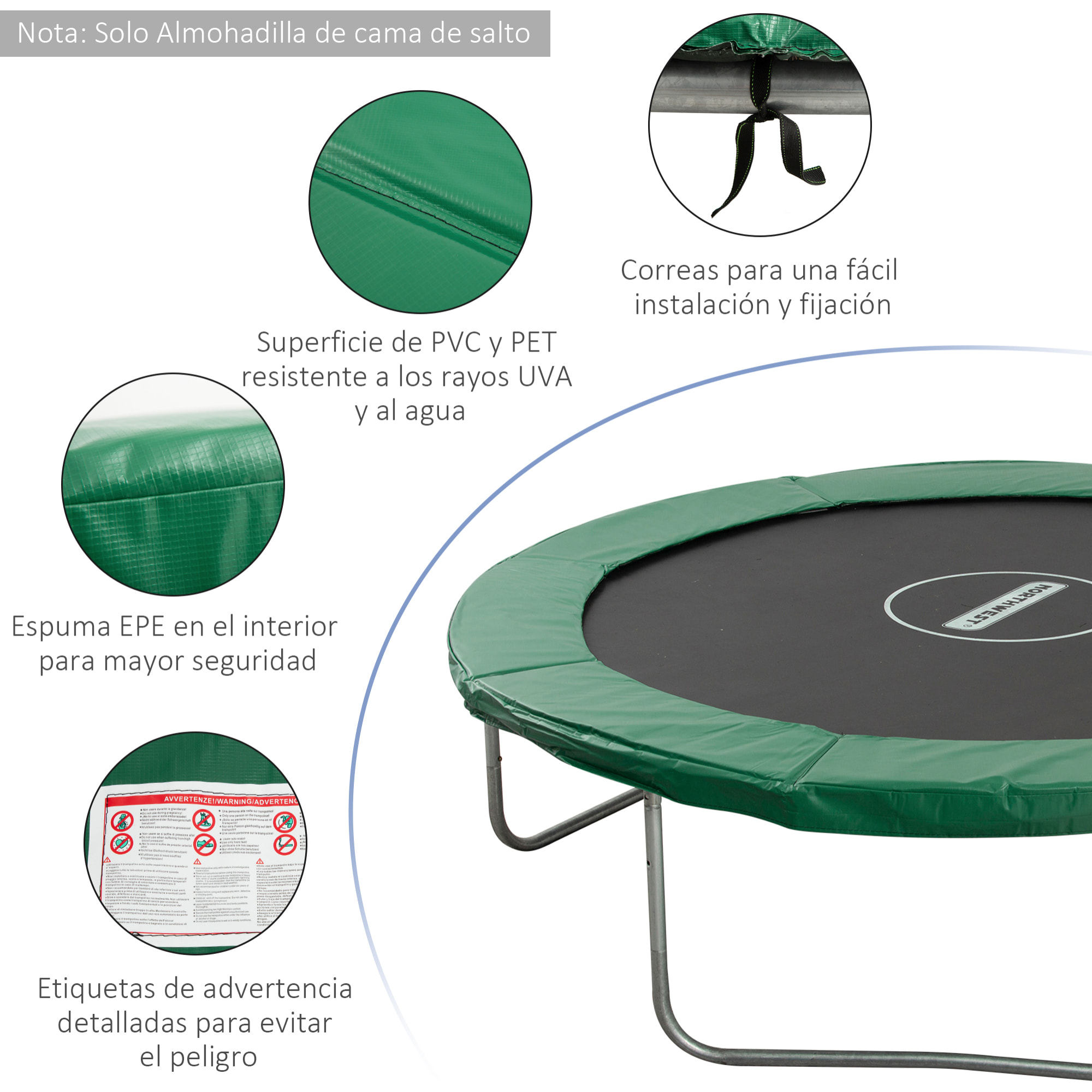 Cubierta de Protección Borde Trampolín PEC EPE Ø305cm Verde