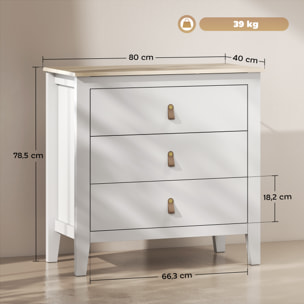 Cómoda de 3 Cajones Cómoda para Dormitorio con Tiradores de PU Cajonera para Salón Pasillo 80x40x78,5 cm Blanco