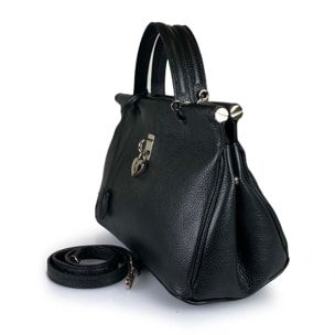 Borsa Donna in vera pelle Made in Italy colore Nero dimensioni cm 30 X 21 X 12