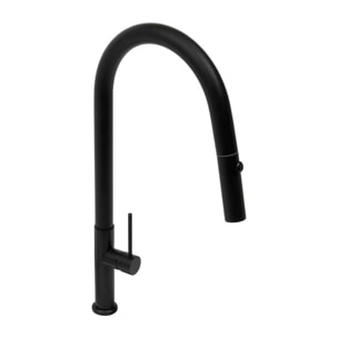 set mitigeur lavabo XL + mitigeur monocommande de cuisine avec douchette extractible 2 jets, noir mat (SATBSM288C)