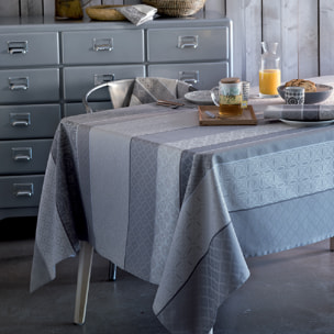 Nappe pur coton enduit motif jacquard gris Mille bastides charbon