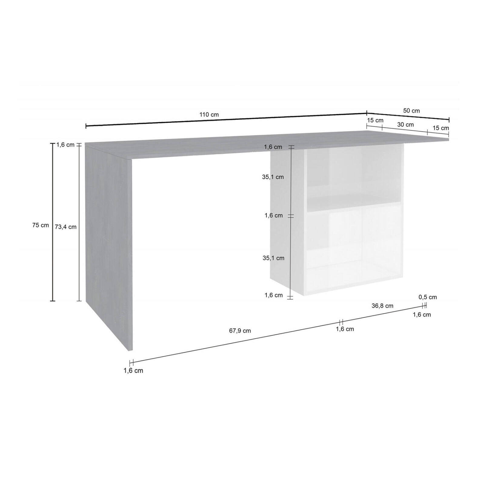 Scrivania Antioco, Scrittoio lineare porta PC, Tavolo multiuso per ufficio, Scrivania salvaspazio, 100% Made in Italy, cm 110x50h75, Bianco lucido e Ardesia