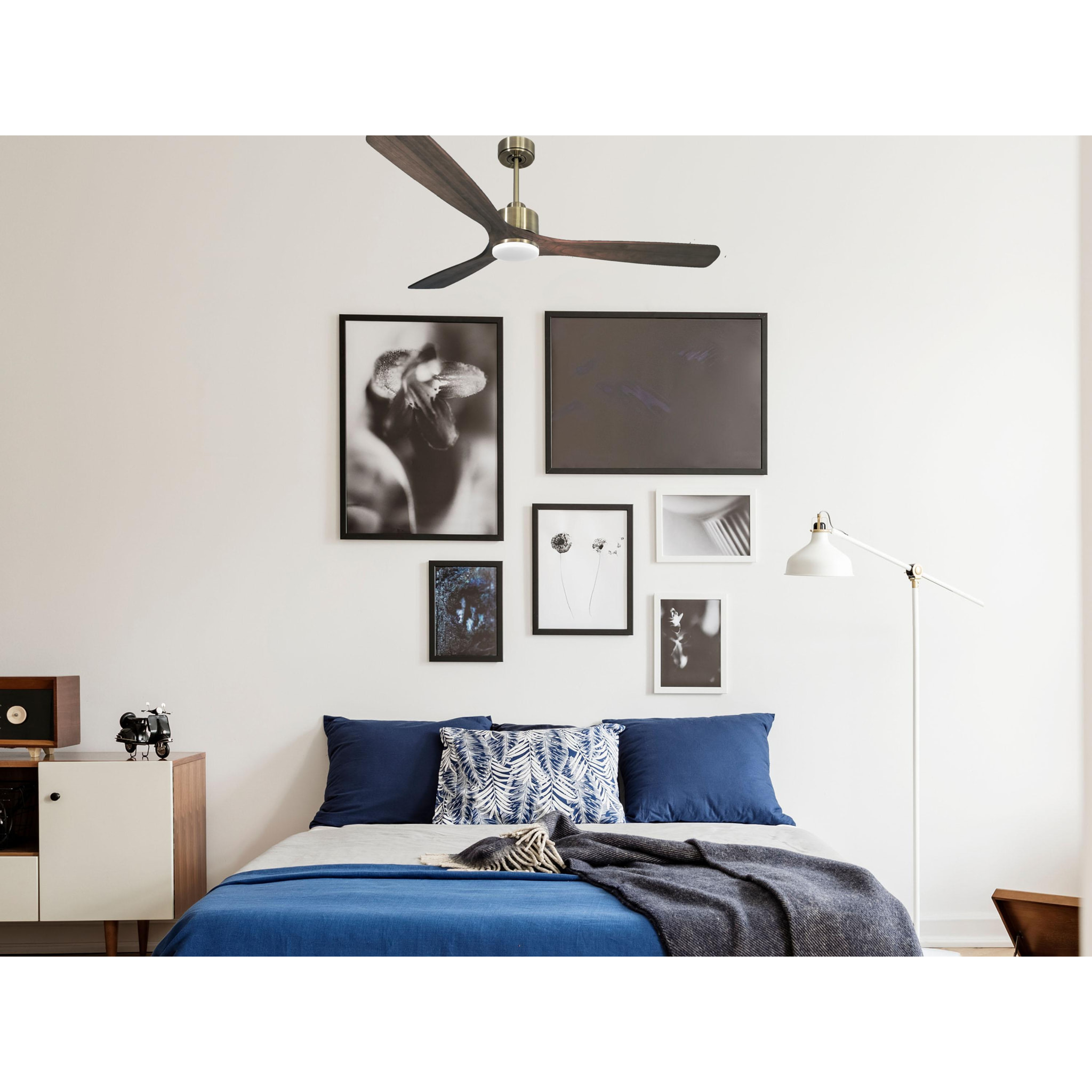 Ventilateur de plafond Réversible  Thermostat Dimmable Wifi Moteur à courant continu Toits en pente Télécommande Lumière à trois tons Mémoire