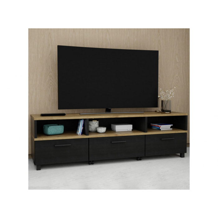 Meuble TV avec table basse intégré sur roulettes - 2 coloris - LAKE