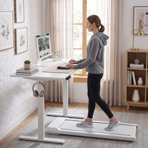 HOMCOM Escritorio Elevable 120x60 cm, Escritorio Eléctrico Regulable en Altura con 3 Alturas de Memoria, Pantalla LED, 2 Ganchos, 2 Pasacables, para Oficina en Casa, Estudio, Blanco