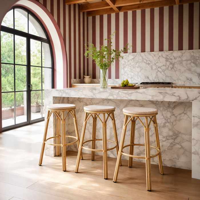 Tabouret de bar en aluminium et effet rotin beige AMALFI