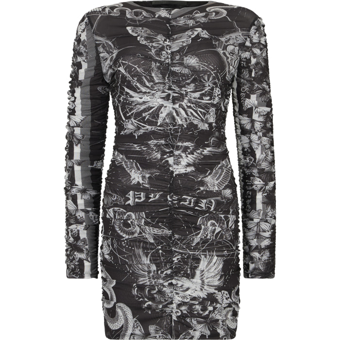 PHILIPP PLEIN Wrinkled Mini Dress Butterfly Tattoo