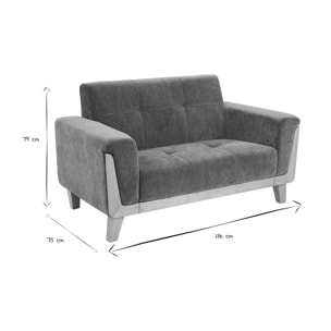 Canapé scandinave 2 places en tissu effet velours vert kaki et bois clair FJORD