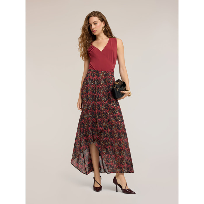 Motivi - Gonna maxi in georgette stampata - Rosso