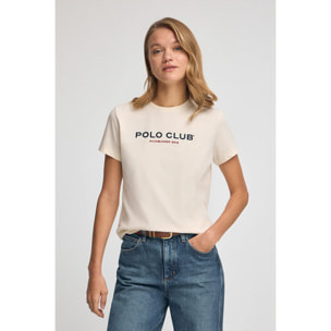 Camiseta color crudo de manga corta con logo Established 2012 Polo Club