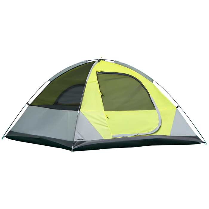 Tente de camping 3 personnes - portes zippées, poche rangement, sac transport inclus - dim. 210L x 210l x 119H cm - fibre verre polyester tissu Oxford gris vert