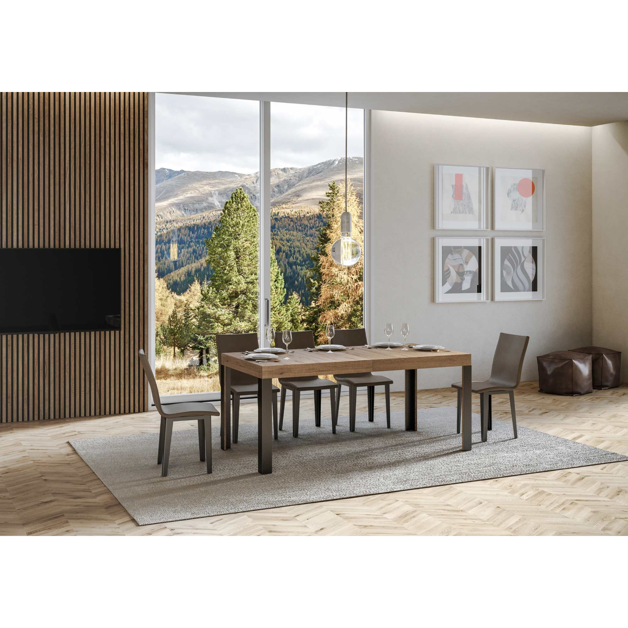 Mesa extensible 90x160/264 cm Linea Roble Natural estructura Antracita