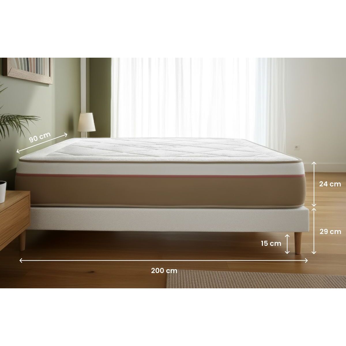 Ensemble Matelas Le Soyeux - 24cm - Ressorts ensachés et mémoire de forme - Equilibré - Sommier Tapissier Blanc