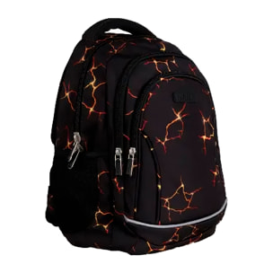 Zaino scolastico con tre cerniere, pannello imbottito, dettagli riflettenti e compatibile con trolley. 28x12x37 cm.