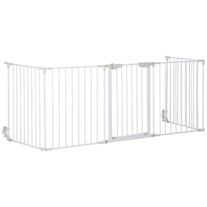 Barrière de sécurité parc enclos chien modulable pliable porte verrouillable intégrée 5 panneaux en métal 300L max. x 74,5H cm métal PP blanc