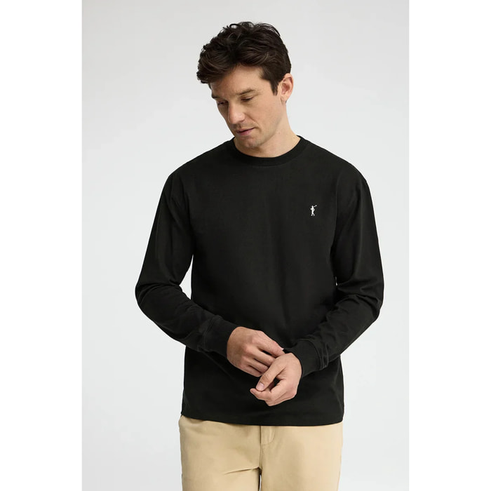 Maglietta nera a maniche lunghe, fit dritto con ricamo Rigby Go