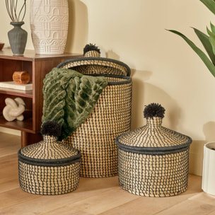 Lot de 3 paniers Nyero rond beige et noir