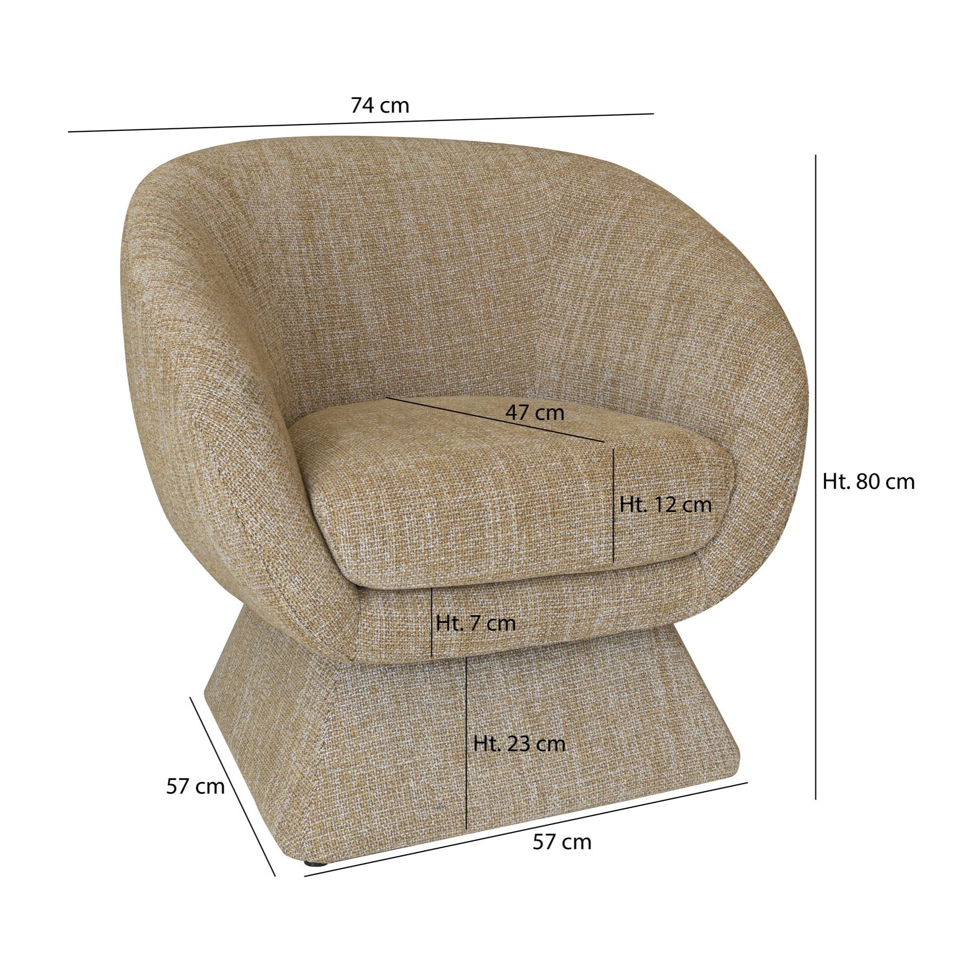 Fauteuil pivotant en tissu tweed ocre chiné SIXTIES