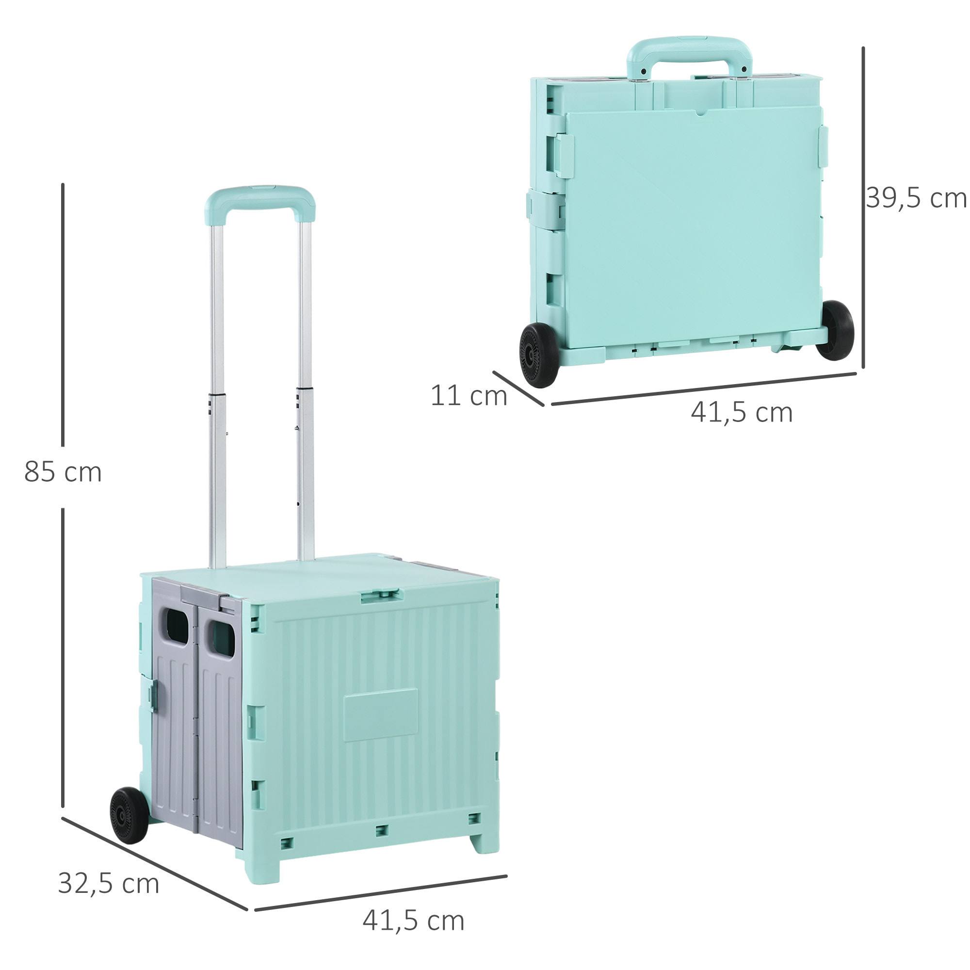 Carrito de la Compra Plegable Carrito para Supermercado con 2 Ruedas Longitud de Mango Ajustable Capacidad 32 Litros para Oficina Escuela Hogar