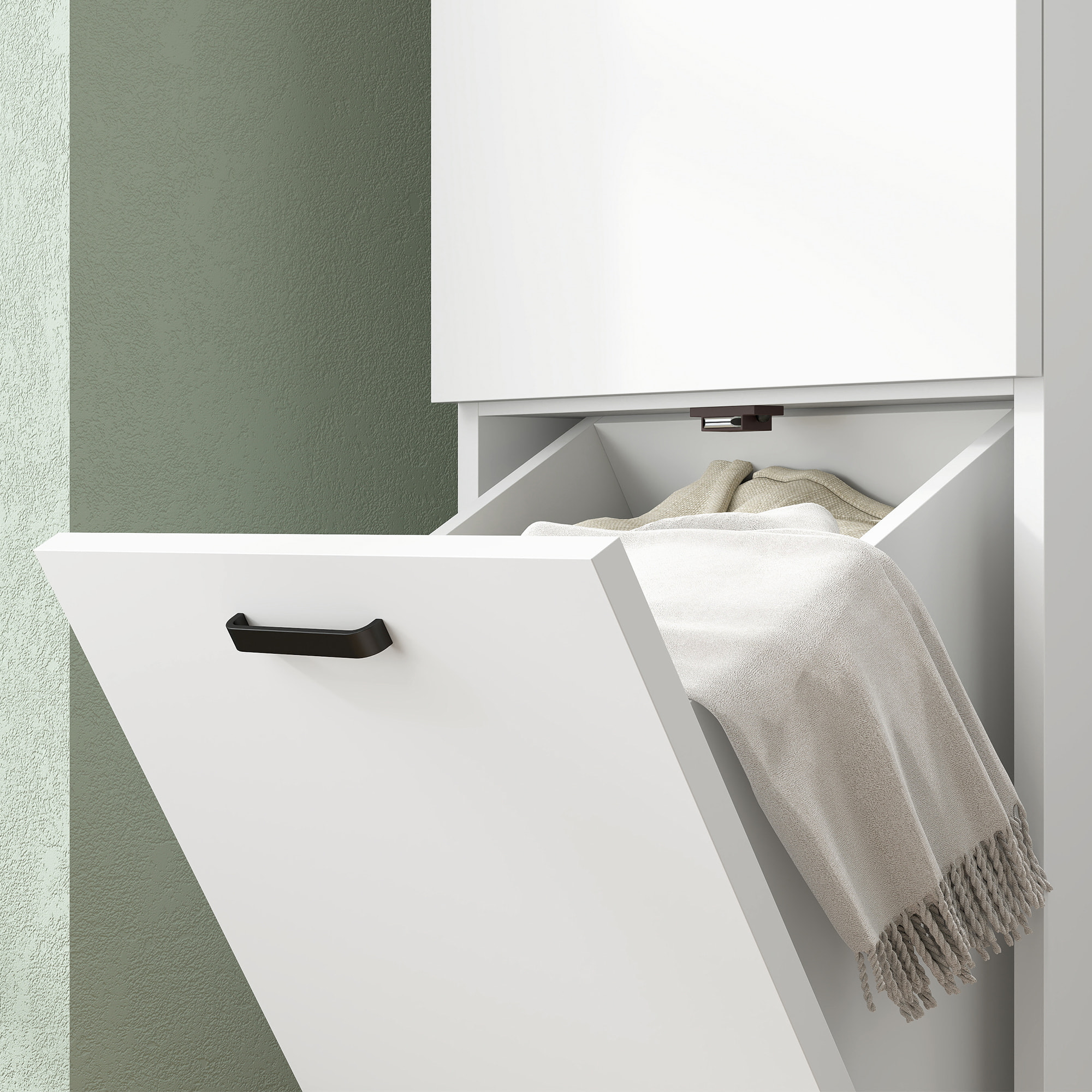 Armario de Baño Alto con Cesto Ropa Sucia Columna de Baño Estrecho con Puerta y Estantes Mueble Auxiliar para Salón Cocina 35x31,5x144 cm Blanco