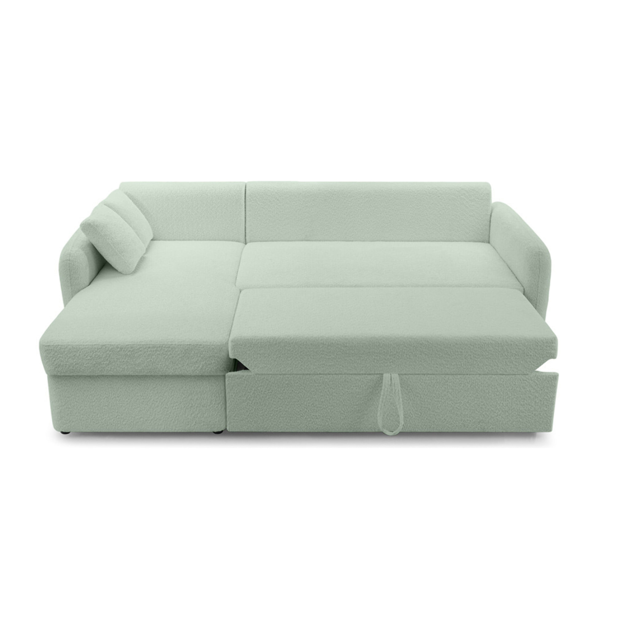 Pocatello - canapé d'angle réversible 4 places - convertible avec coffre - en tissu bouclette - Vert sauge