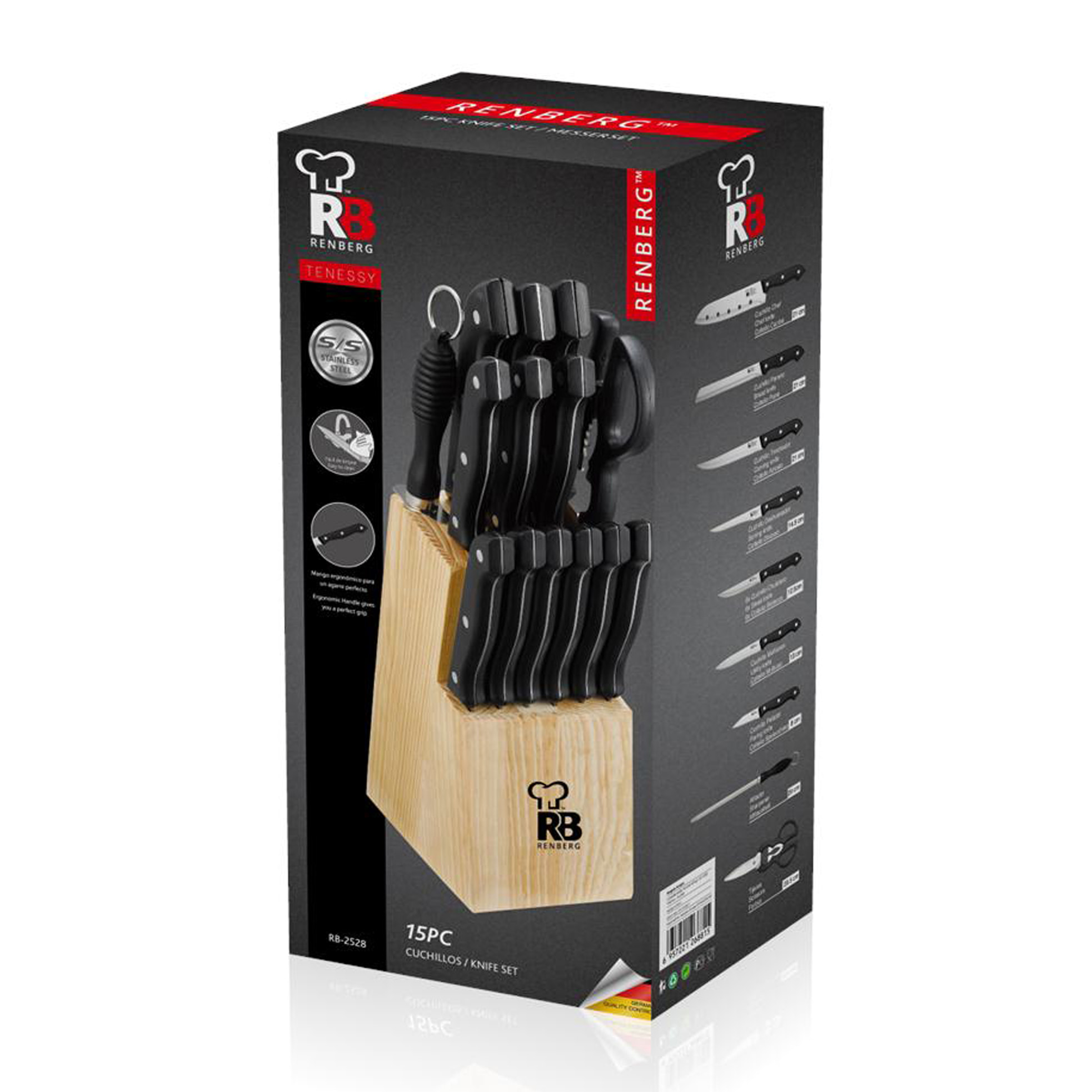 SET DE CUCHILLOS DE 15 PIEZAS CON TACOMA MADERA RENBERG