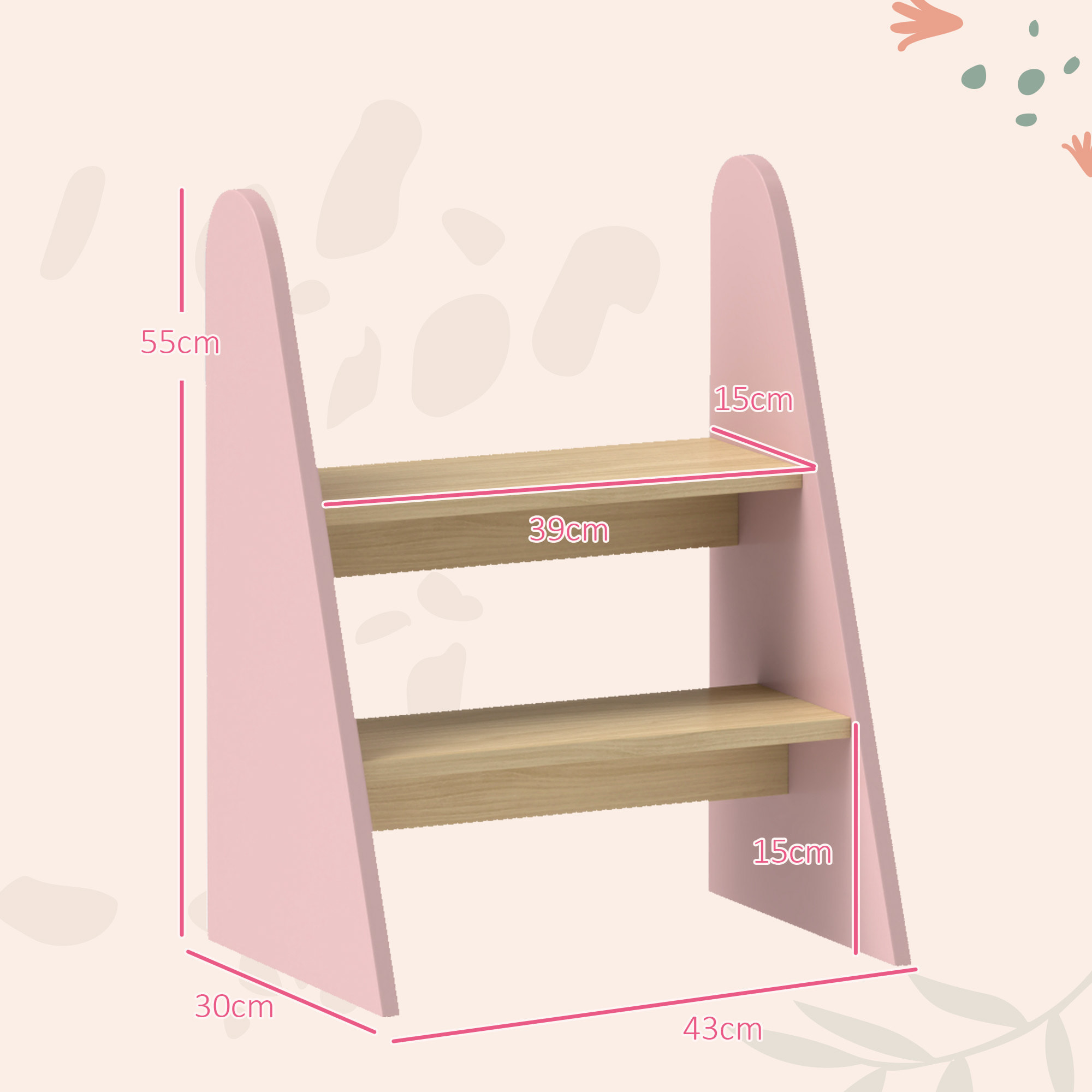 Taburete para Niños de 2 Peldaños Torre de Aprendizaje Escalera para Niños de +3 Años para Baño Cocina Librería Dormitorio Rosa