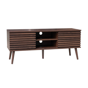 Meuble TV scandinave décor bois rainuré 2 portes 120cm MADERE