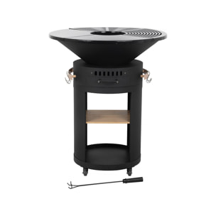 Barbecue plancha brasero à charbon et bois "Cesar premium" - Ø 81 cm - Noir