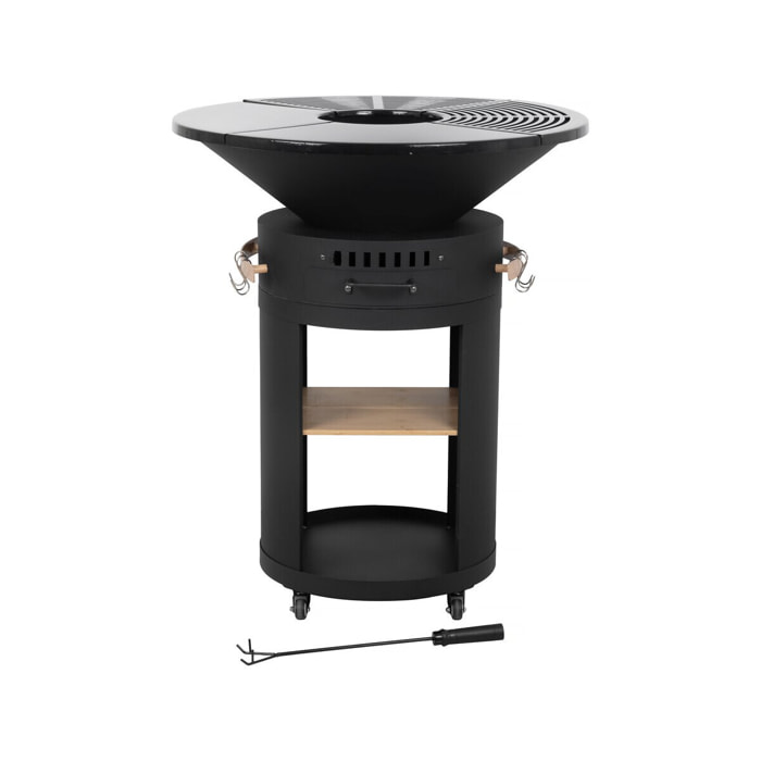 Barbecue plancha brasero à charbon et bois "Cesar premium" - Ø 81 cm - Noir