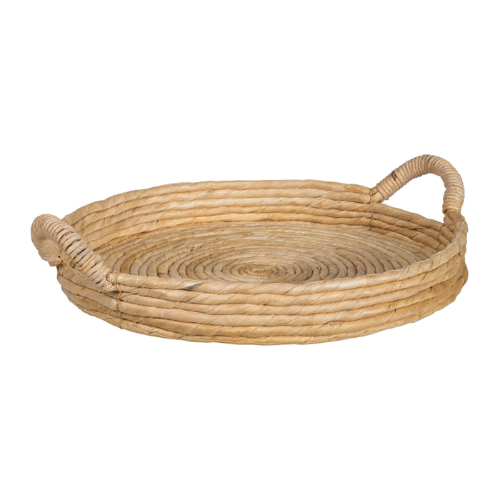 PLATEAU ROND EN  FIBRES D' ABACA D48CM X H8.5CM AVEC POIGNÉES DOUNIA