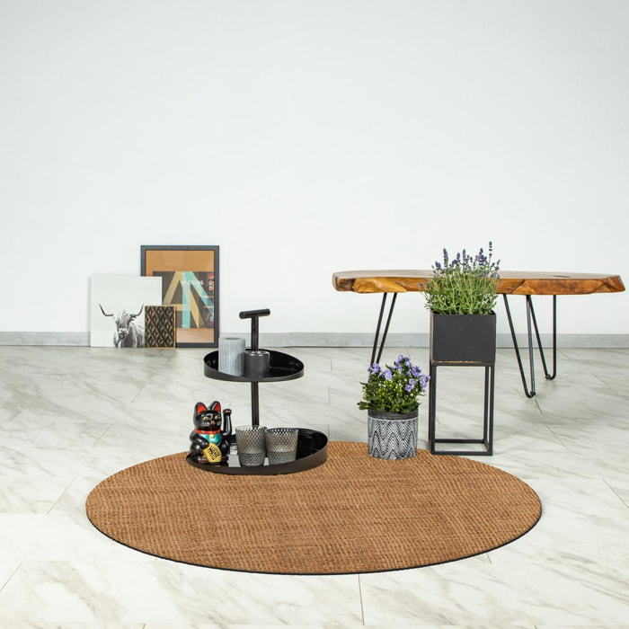 Tapis rond  en jute tissé main SUSI Beige motif uni à chevrons