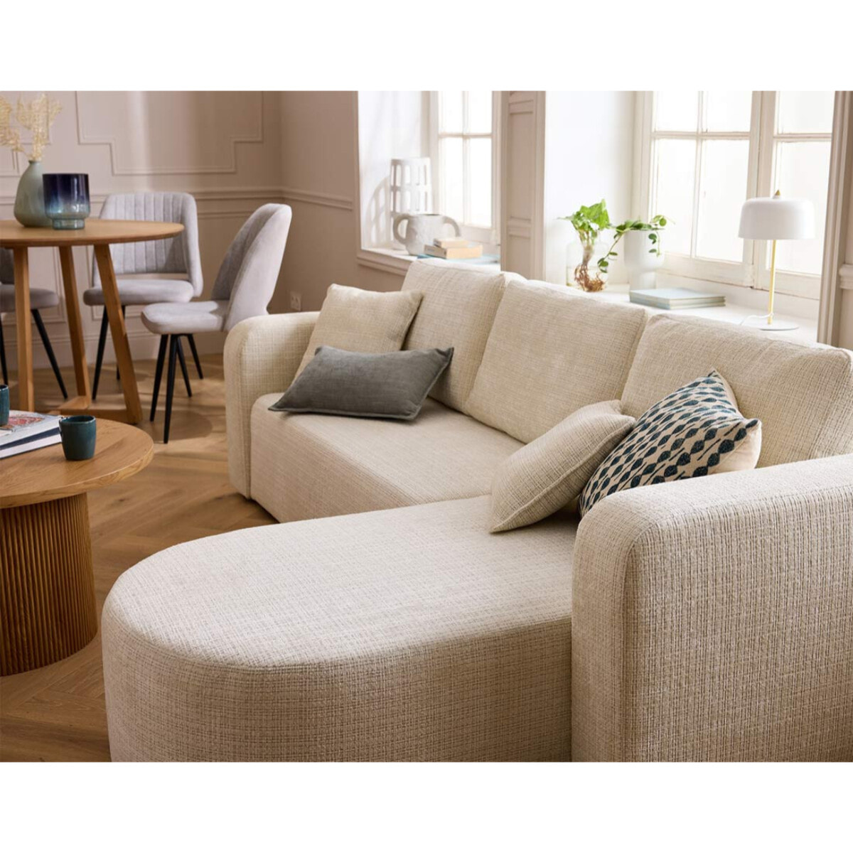 Miro - canapé d'angle réversible - 4 places - convertible avec coffre - en velours texturé - Beige