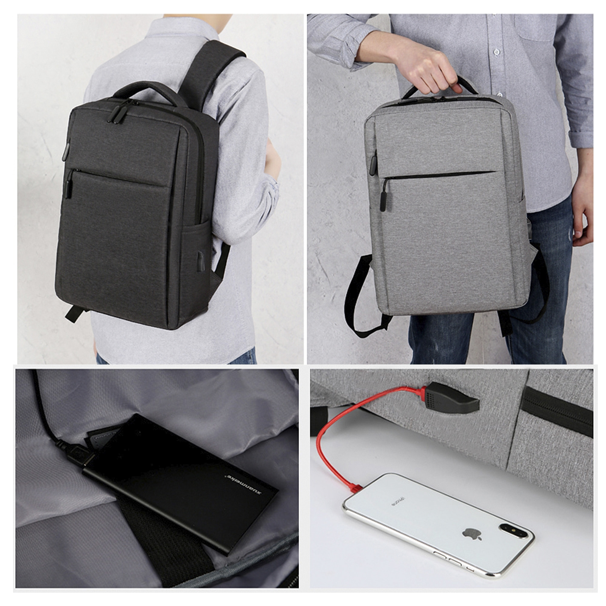 DAM Zaino per laptop  con interfaccia di ricarica USB. 29x12x41 cm. Grigio