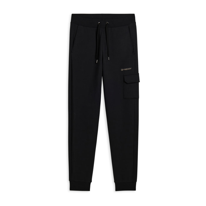 Pantaloni in felpa con tasca cargo e fondo a polsino