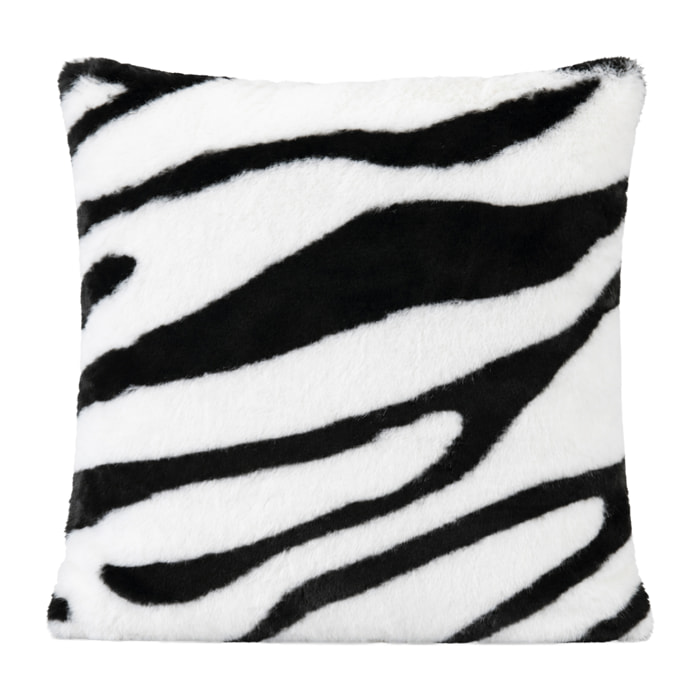Coussin garni à motif zèbre avec dos en velours - Noir