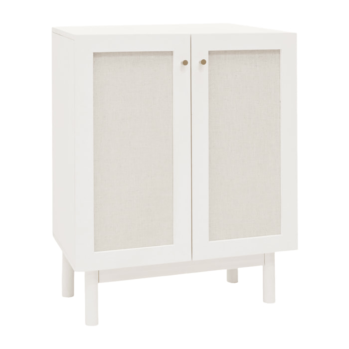 Buffet en bois massif et toile de lin avec 2 portes en blanc 100x80cm Hauteur: 100 Longueur: 80 Largeur: 40