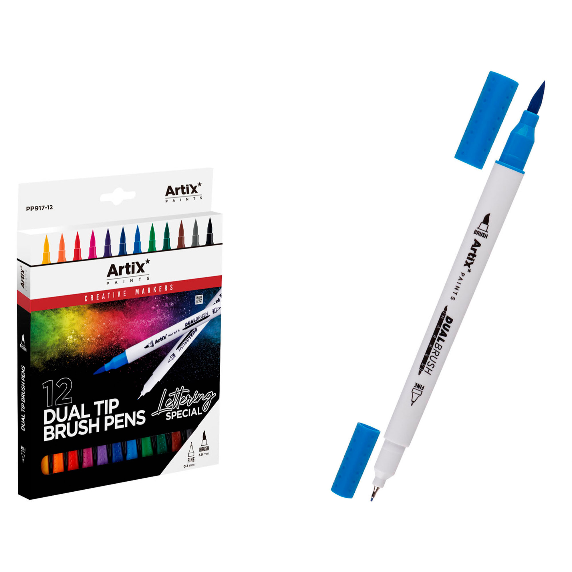 SET ROTULADORES DOBLE PUNTA PINCEL LETTERING 12 Uds.