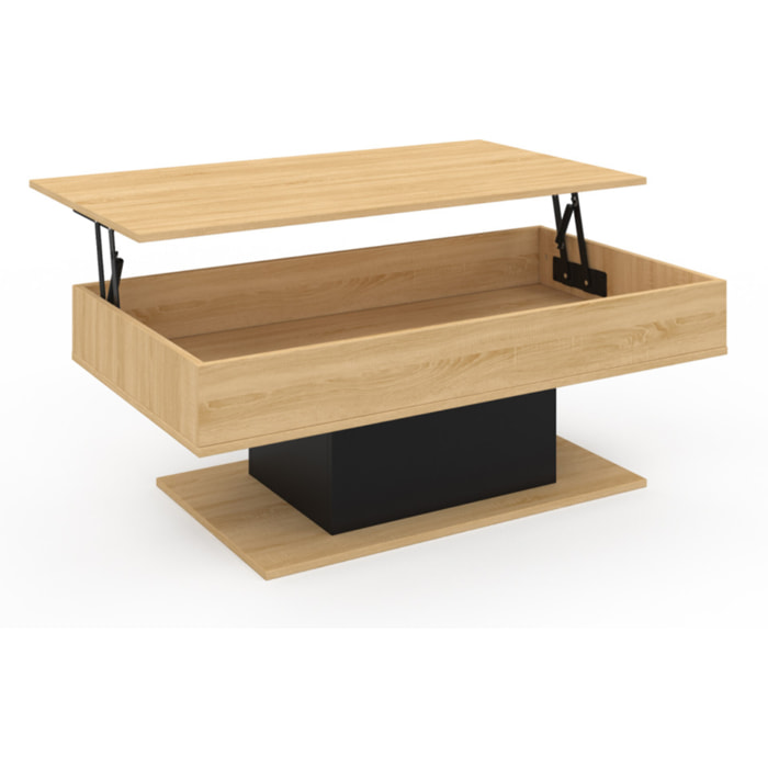 Table basse Tania relevable bois et noir