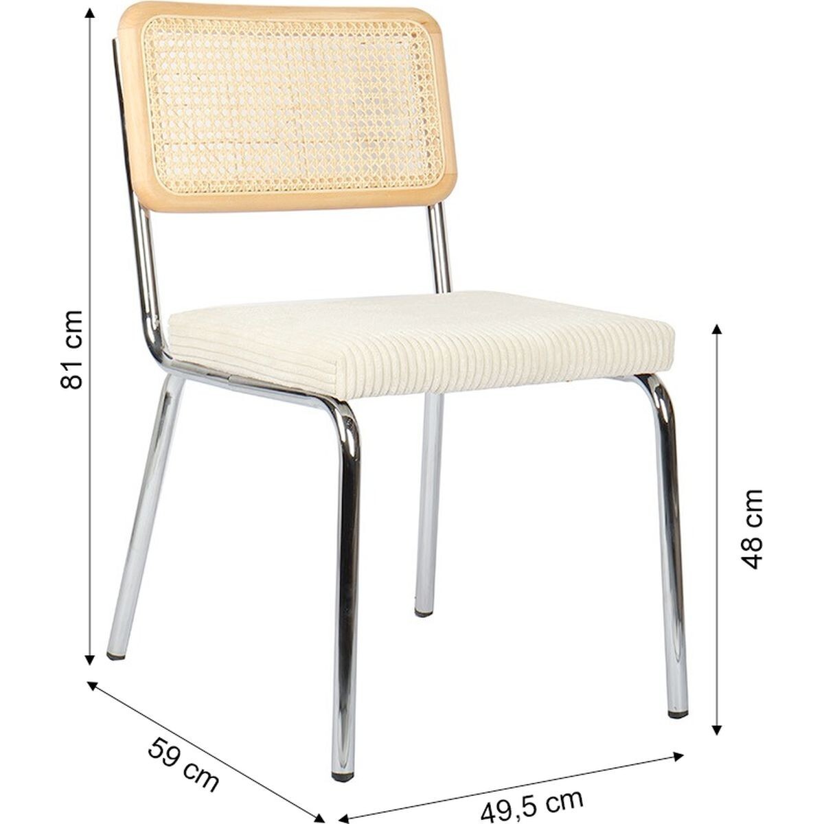 Lot de 2 chaises chromées, cannage et velours côtelé - PAULA