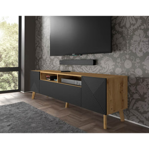 Velato - meuble tv - bois et noir - 195 cm - Bois / Noir