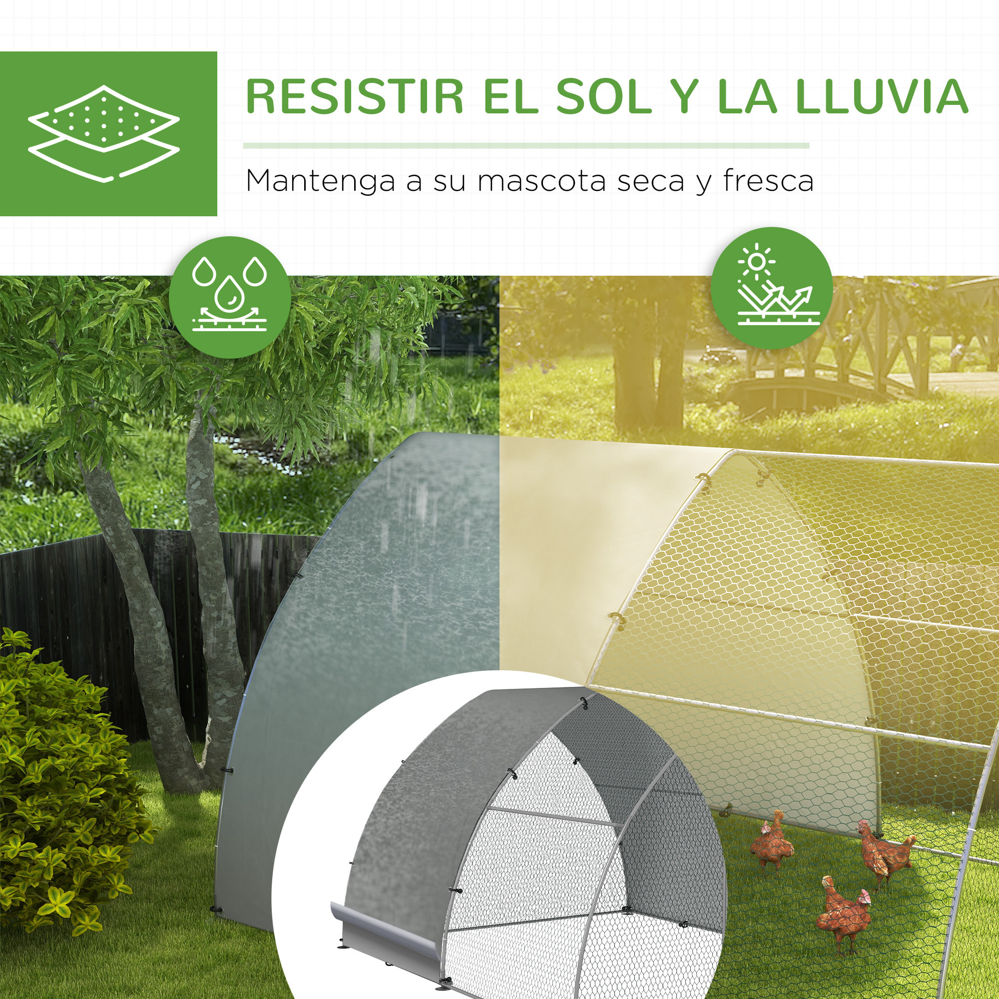 Gallinero para Exterior Gallinero para Gallinas de Acero Galvanizado Cubierta de Tela Oxford Resistente a los Rayos UV e Impermeable para Patio Plata