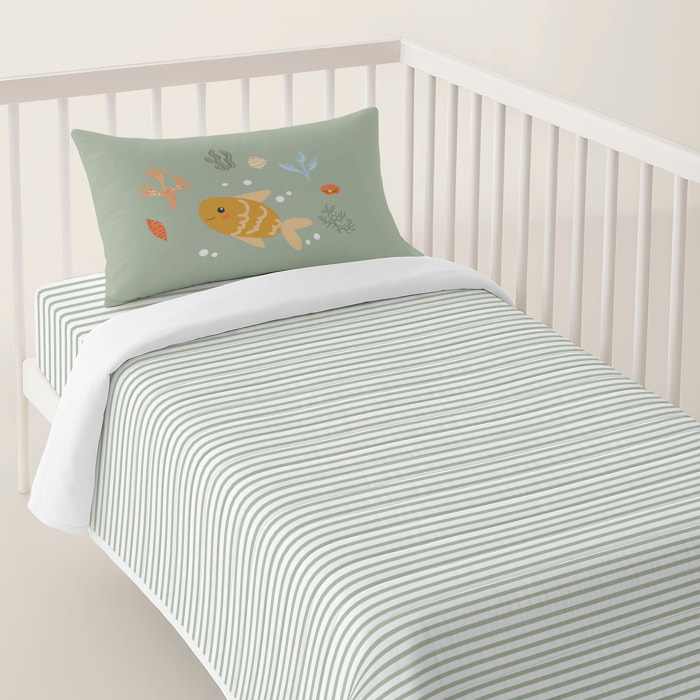 Cool Kids - Colcha Bouti Estampada - Reversible - Infantil - 100% Algodón - Cuna - Ocean Life