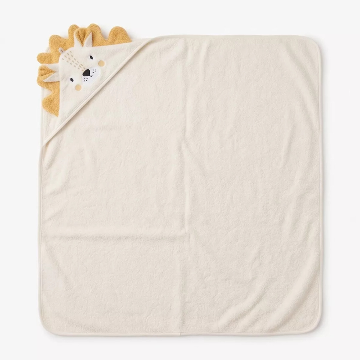 Cape de bain enfant pur coton 420 g/m² brodé jaune beige Petit lion angora