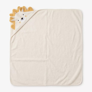 Cape de bain enfant pur coton 420 g/m² brodé jaune beige Petit lion angora