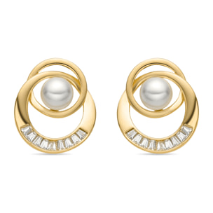 Pendientes con Perla Blanca acabado oro 18k