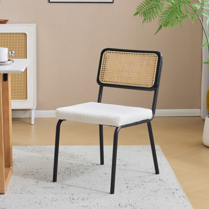 Lot de 2 chaises noires, cannage et tissu bouclé - PAULA