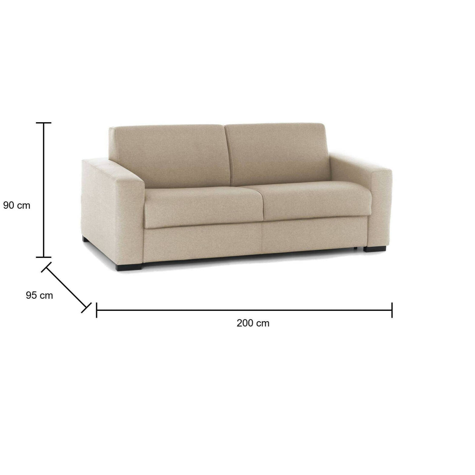 Divano Letto Alicia, Divano a 3 posti, 100% Made in Italy, Sofà Soggiorno con apertura girevole, in tessuto imbottito, con Braccioli slim, Cm 200x95h90, Beige