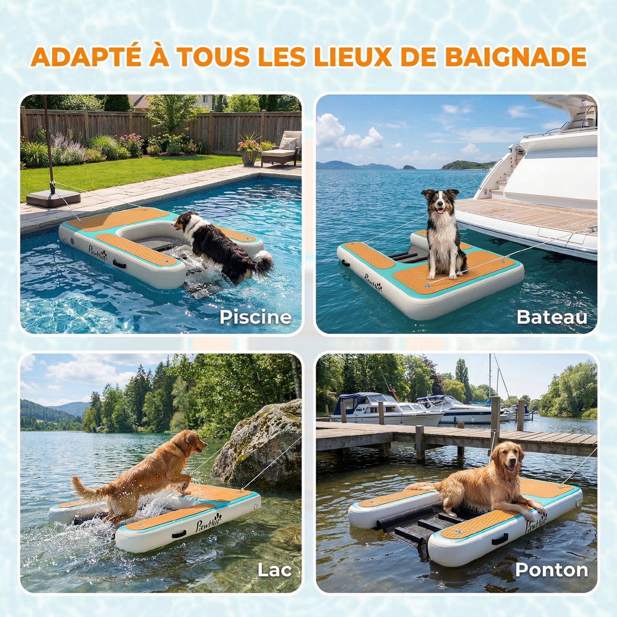 Rampe pour chien - rampe d'eau flottante gonflable pour chien - échelle flottante pour bateaux - surface antidérapante orange