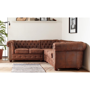 Winston - Canapé d'angle Chesterfield - 5 places - style industriel - Marron